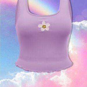 SHEIN Floral Embroidery Lettuce Trim Tank - Lilac